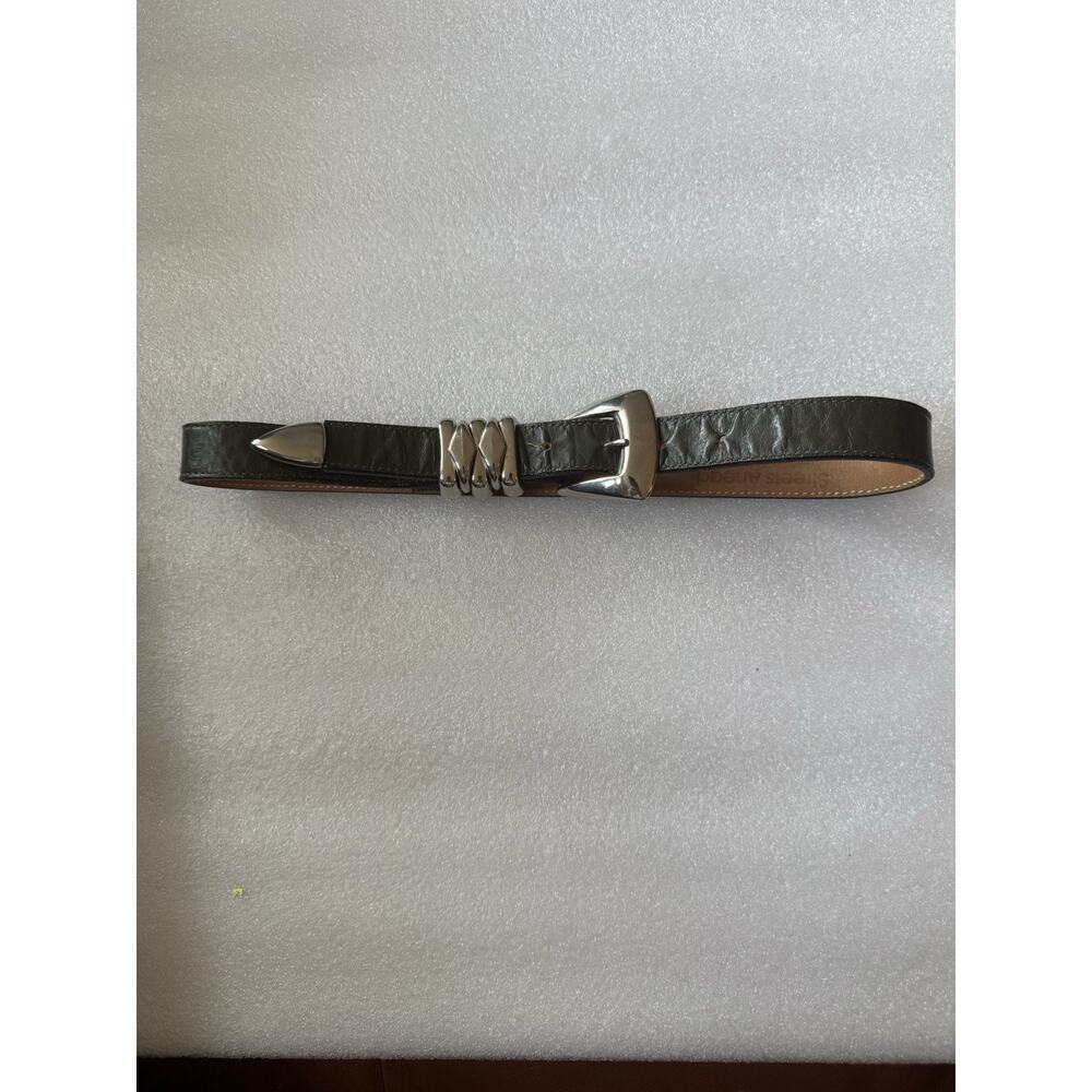 Vtg STREETS AHEAD LA Green Leather BELT Silver Buckle Western Small
